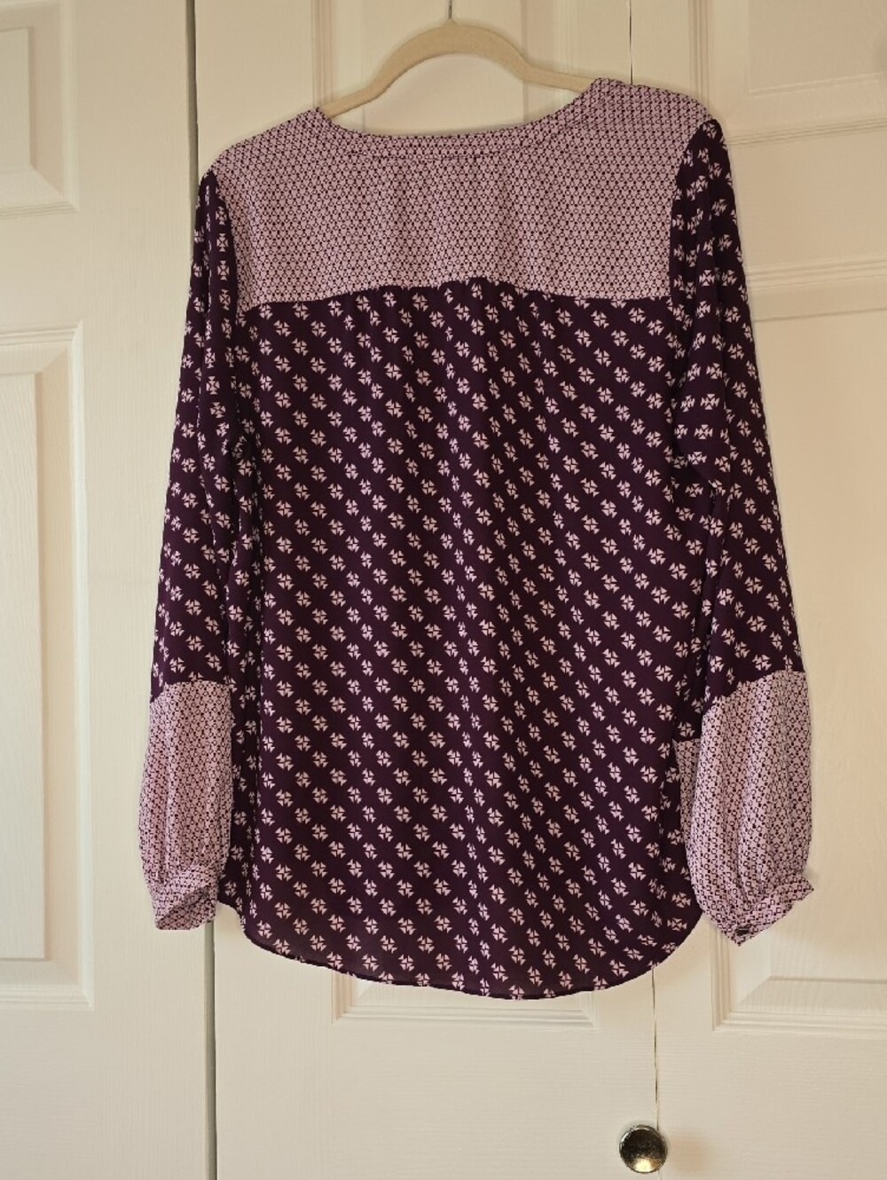 NYDJ Maroon Printed Long-Sleeve Tunic Blouse - Picture 3 of 5